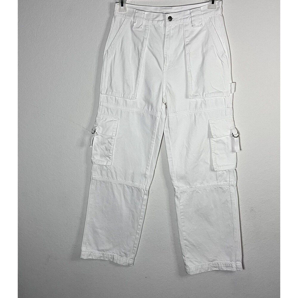 Lovers And Friends Nico White Denim Cargo Pants Wide Straight Leg Size 26